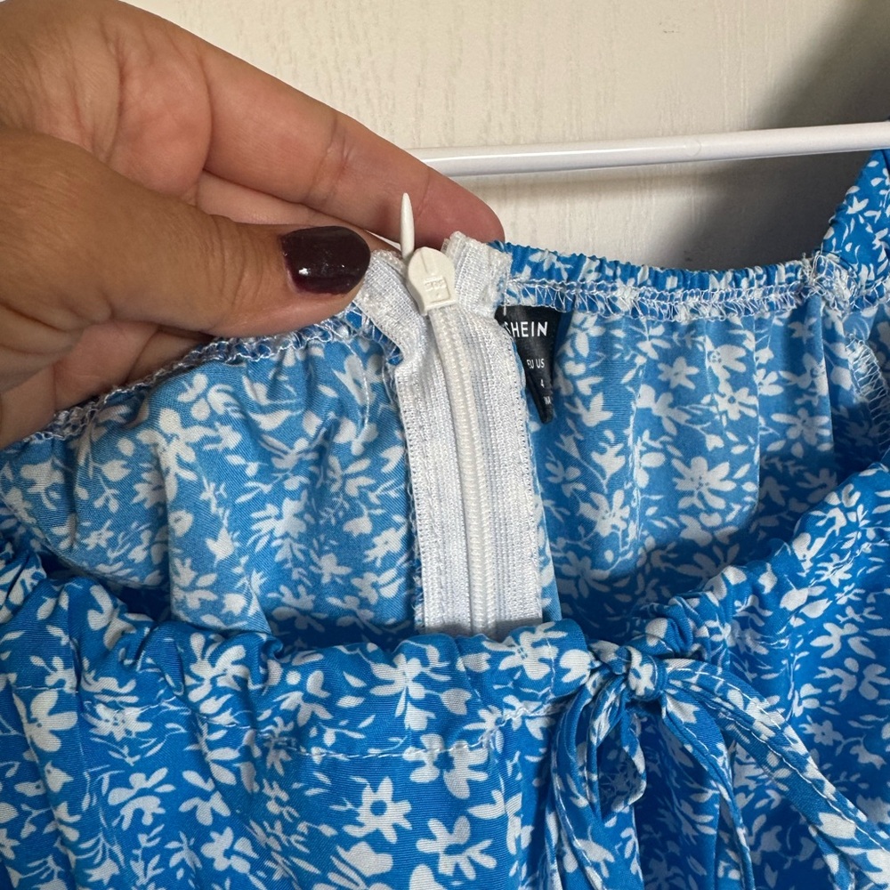 SHEIN Blue and White Floral Midi Dress Sz Small - Picture 4 of 6